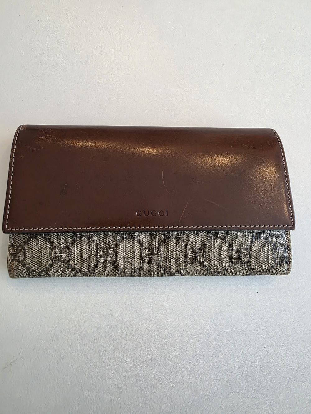 Gucci Brown Leather & GG Supreme Long Wallet